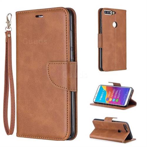 Classic Sheepskin PU Leather Phone Wallet Case for Huawei Y7(2018) - Brown