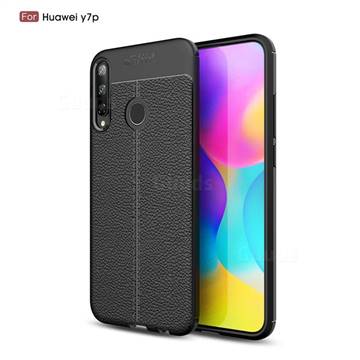 Luxury Auto Focus Litchi Texture Silicone TPU Back Cover for Huawei Y7p - Black