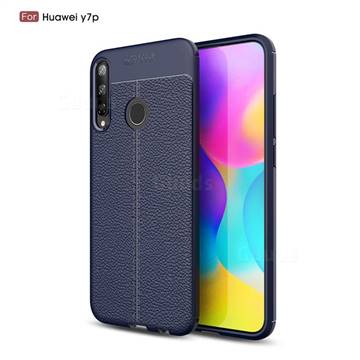 Luxury Auto Focus Litchi Texture Silicone TPU Back Cover for Huawei Y7p - Dark Blue