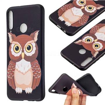 Big Owl 3D Embossed Relief Black Soft Back Cover for Huawei Y7p
