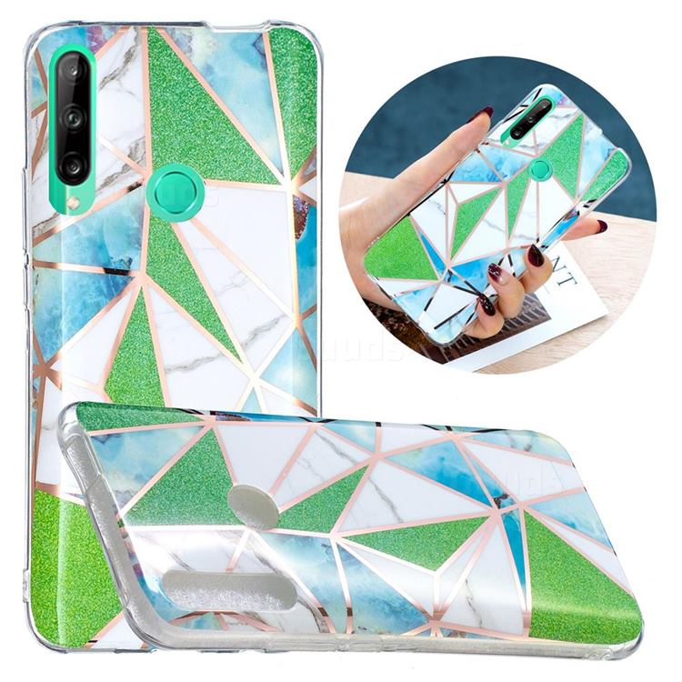 Green Triangle Painted Marble Electroplating Protective Case for Huawei Y7p