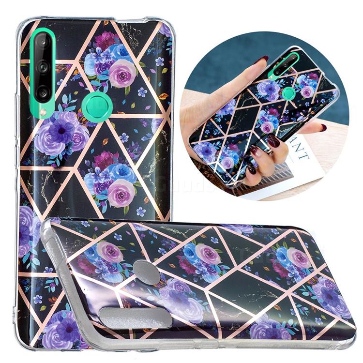Black Flower Painted Marble Electroplating Protective Case for Huawei Y7p
