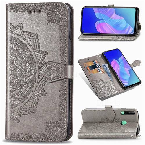 Embossing Imprint Mandala Flower Leather Wallet Case for Huawei Y7p - Gray