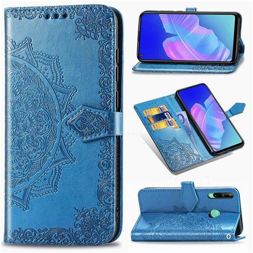 Embossing Imprint Mandala Flower Leather Wallet Case for Huawei Y7p - Blue