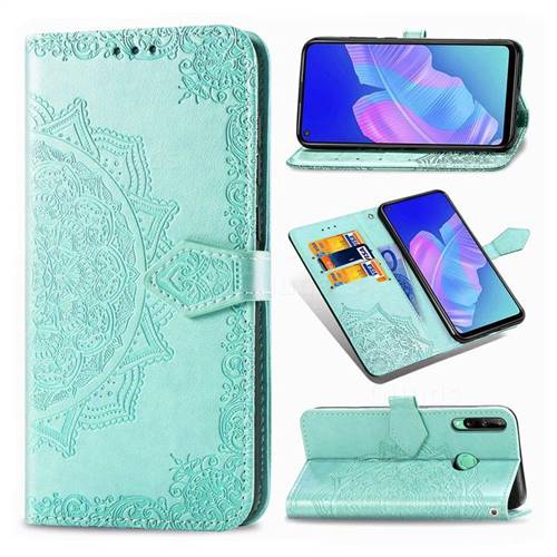 Embossing Imprint Mandala Flower Leather Wallet Case for Huawei Y7p - Green