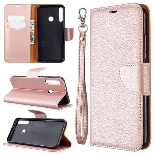 Classic Luxury Litchi Leather Phone Wallet Case for Huawei Y7p - Golden