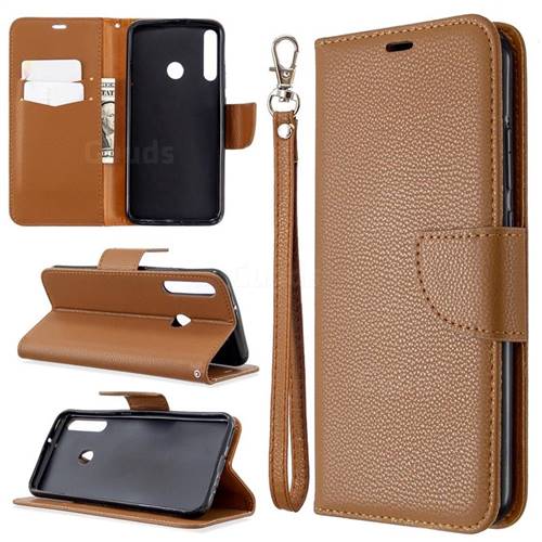 Classic Luxury Litchi Leather Phone Wallet Case for Huawei Y7p - Brown