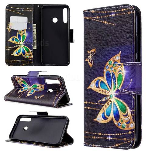 Golden Shining Butterfly Leather Wallet Case for Huawei Y7p