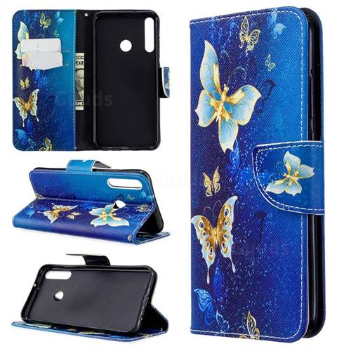 Golden Butterflies Leather Wallet Case for Huawei Y7p