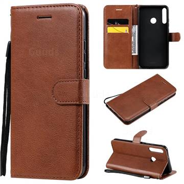 Retro Greek Classic Smooth PU Leather Wallet Phone Case for Huawei Y7p - Brown