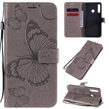 Embossing 3D Butterfly Leather Wallet Case for Huawei Y7p - Gray
