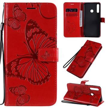 Embossing 3D Butterfly Leather Wallet Case for Huawei Y7p - Red