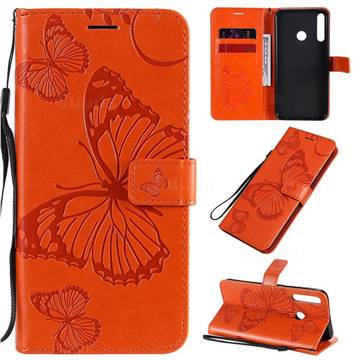 Embossing 3D Butterfly Leather Wallet Case for Huawei Y7p - Orange
