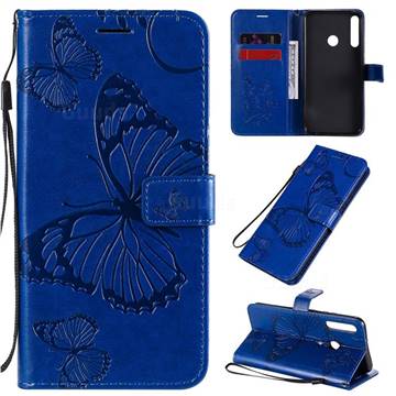 Embossing 3D Butterfly Leather Wallet Case for Huawei Y7p - Blue