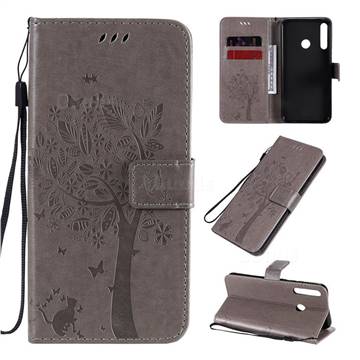 Embossing Butterfly Tree Leather Wallet Case for Huawei Y7p - Grey