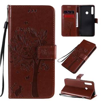 Embossing Butterfly Tree Leather Wallet Case for Huawei Y7p - Coffee