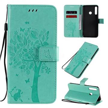 Embossing Butterfly Tree Leather Wallet Case for Huawei Y7p - Cyan