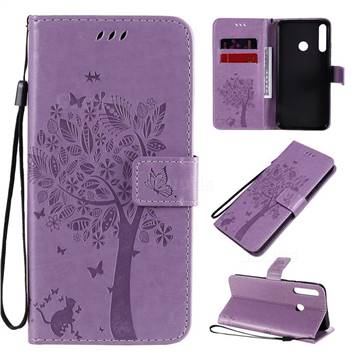 Embossing Butterfly Tree Leather Wallet Case for Huawei Y7p - Violet
