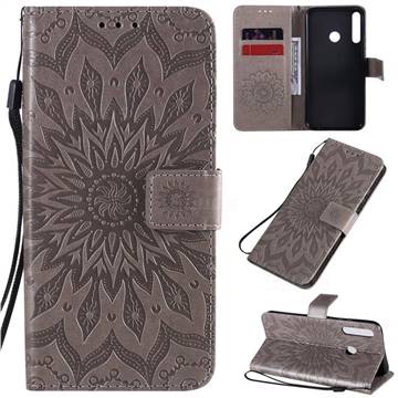 Embossing Sunflower Leather Wallet Case for Huawei Y7p - Gray