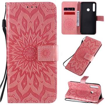 Embossing Sunflower Leather Wallet Case for Huawei Y7p - Pink