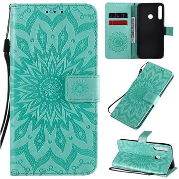 Embossing Sunflower Leather Wallet Case for Huawei Y7p - Green