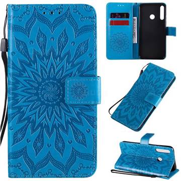 Embossing Sunflower Leather Wallet Case for Huawei Y7p - Blue