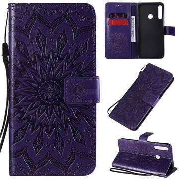 Embossing Sunflower Leather Wallet Case for Huawei Y7p - Purple