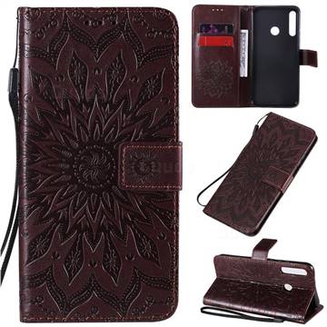 Embossing Sunflower Leather Wallet Case for Huawei Y7p - Brown
