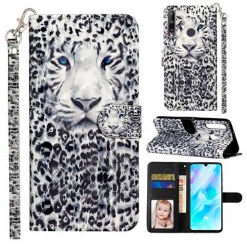 White Leopard 3D Leather Phone Holster Wallet Case for Huawei Y7p