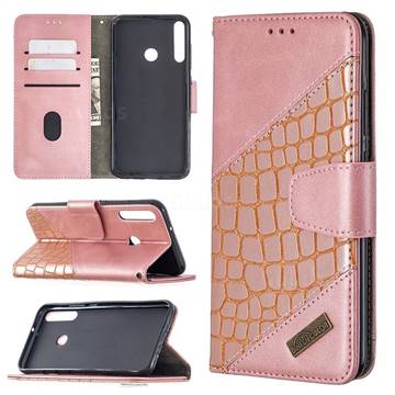 BinfenColor BF04 Color Block Stitching Crocodile Leather Case Cover for Huawei Y7p - Rose Gold
