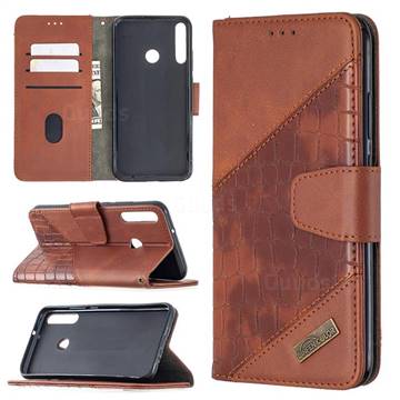 BinfenColor BF04 Color Block Stitching Crocodile Leather Case Cover for Huawei Y7p - Brown