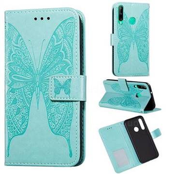Intricate Embossing Vivid Butterfly Leather Wallet Case for Huawei Y7p - Green