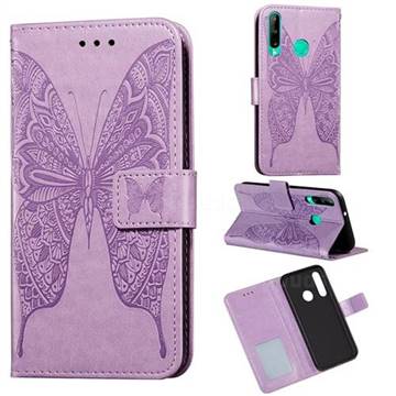 Intricate Embossing Vivid Butterfly Leather Wallet Case for Huawei Y7p - Purple