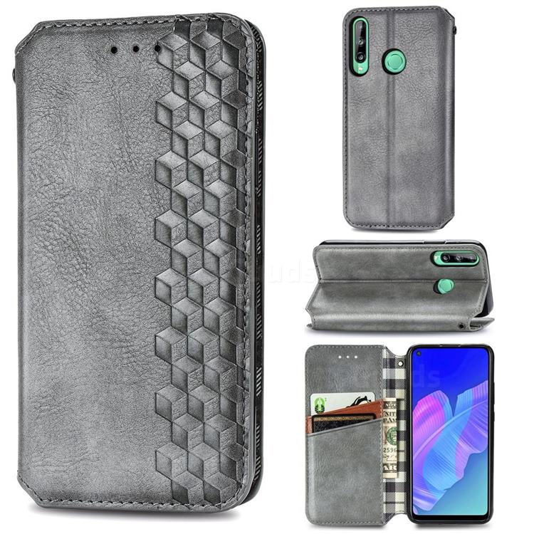 Ultra Slim Fashion Business Card Magnetic Automatic Suction Leather Flip Cover for Huawei Y7p - Grey