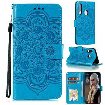 Intricate Embossing Datura Solar Leather Wallet Case for Huawei Y7p - Blue