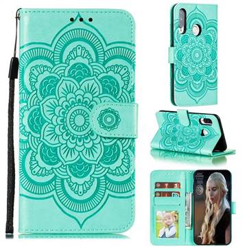 Intricate Embossing Datura Solar Leather Wallet Case for Huawei Y7p - Green