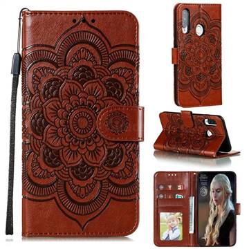 Intricate Embossing Datura Solar Leather Wallet Case for Huawei Y7p - Brown
