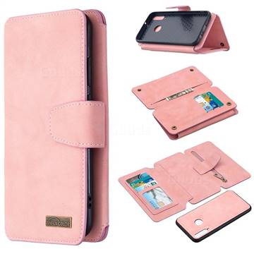 Binfen Color BF07 Frosted Zipper Bag Multifunction Leather Phone Wallet for Huawei Y7p - Pink