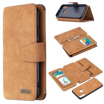 Binfen Color BF07 Frosted Zipper Bag Multifunction Leather Phone Wallet for Huawei Y7p - Brown