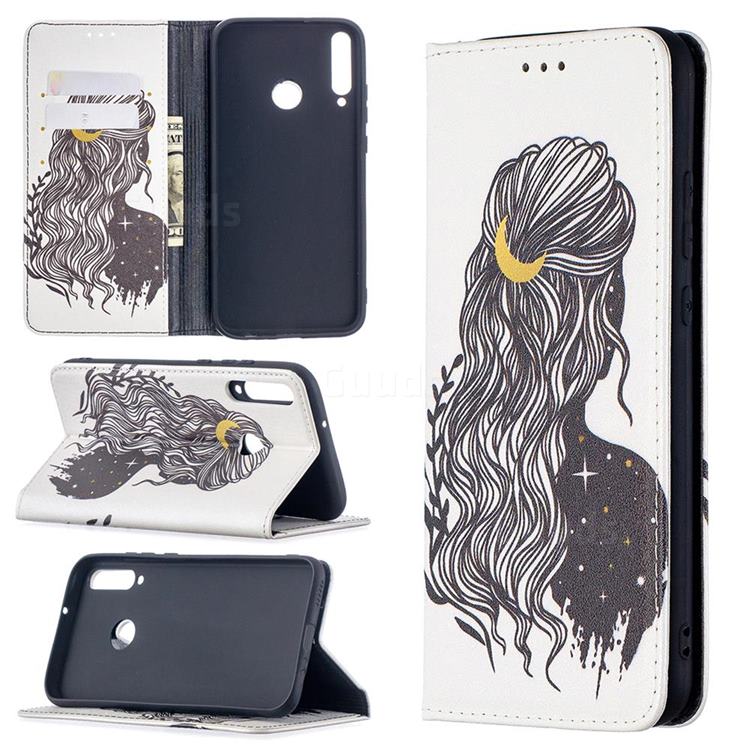Girl with Long Hair Slim Magnetic Attraction Wallet Flip Cover for Huawei Y7p