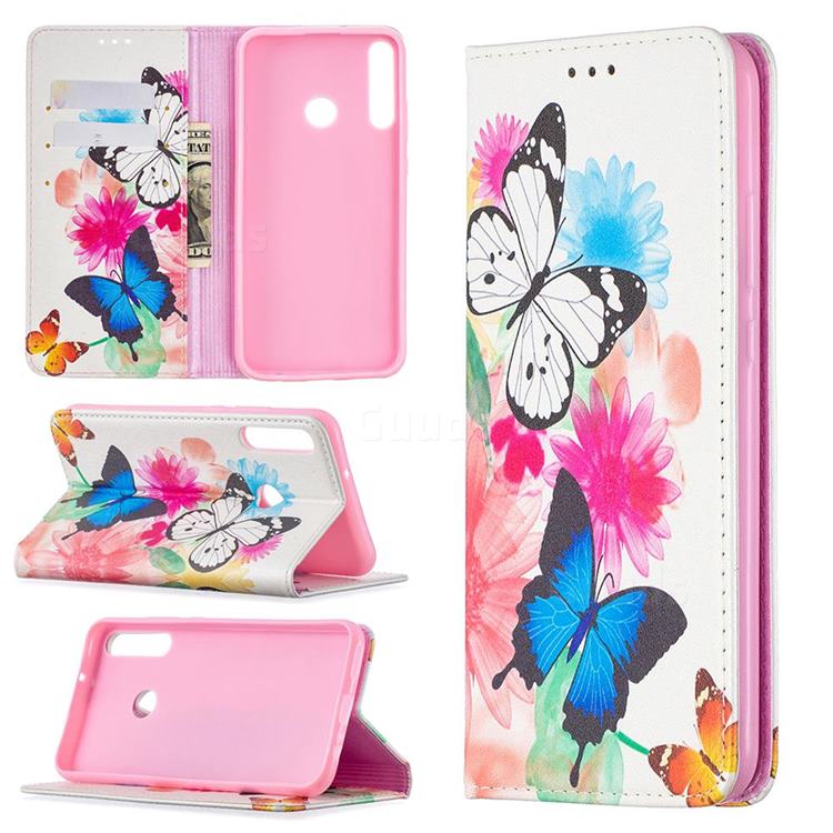 Flying Butterflies Slim Magnetic Attraction Wallet Flip Cover for Huawei Y7p