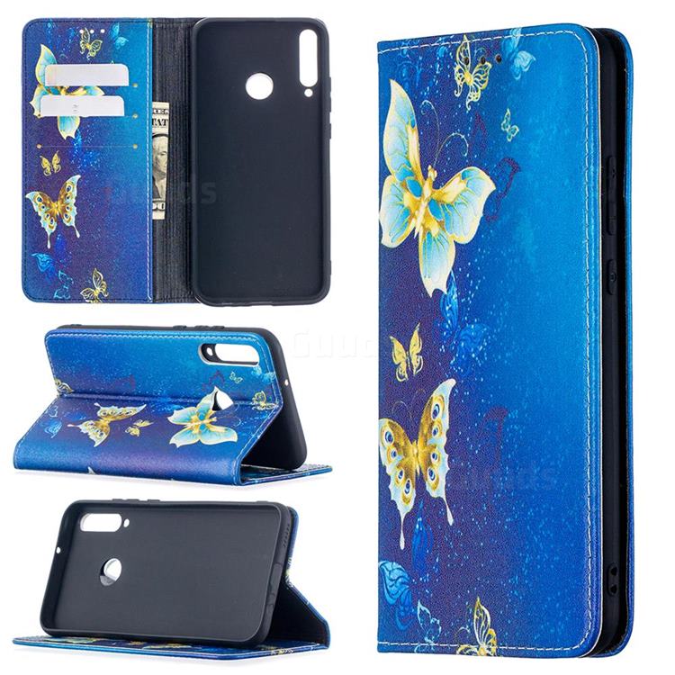 Gold Butterfly Slim Magnetic Attraction Wallet Flip Cover for Huawei Y7p