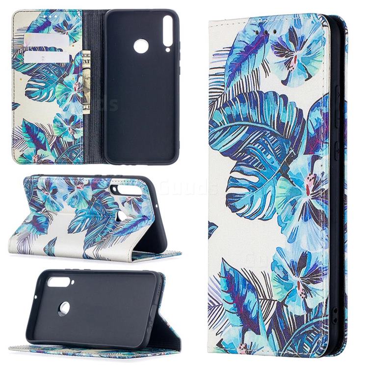 Blue Leaf Slim Magnetic Attraction Wallet Flip Cover for Huawei Y7p