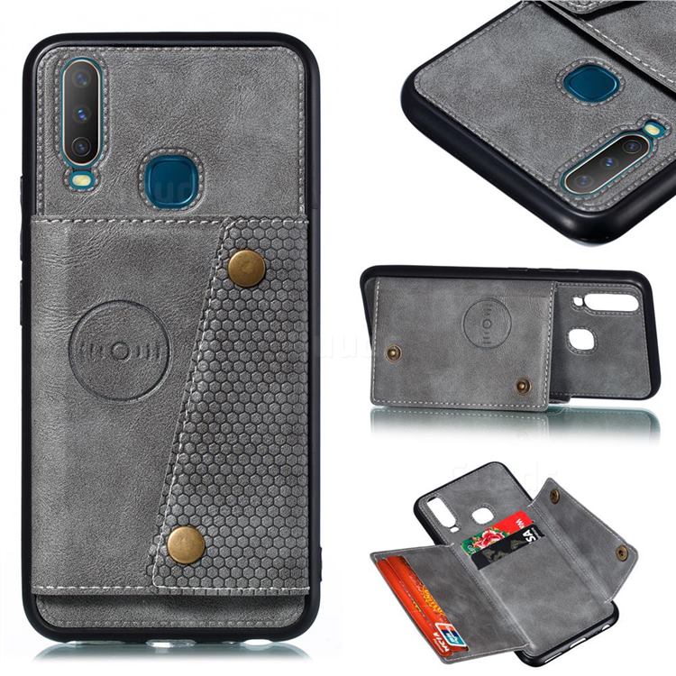 Retro Multifunction Card Slots Stand Leather Coated Phone Back Cover for Huawei Y7p - Gray