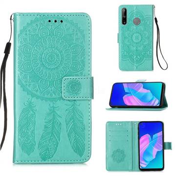 Embossing Dream Catcher Mandala Flower Leather Wallet Case for Huawei Y7p - Green