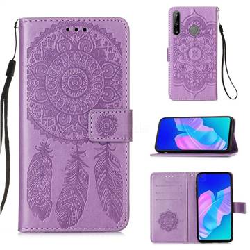 Embossing Dream Catcher Mandala Flower Leather Wallet Case for Huawei Y7p - Purple