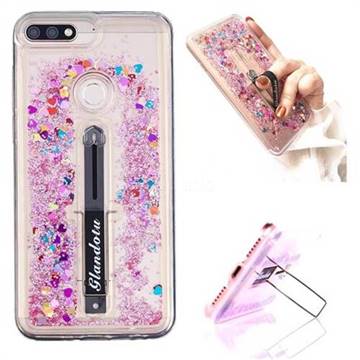 Concealed Ring Holder Stand Glitter Quicksand Dynamic Liquid Phone Case for Huawei Y7 Pro (2018) / Y7 Prime(2018) / Nova2 Lite - Rose