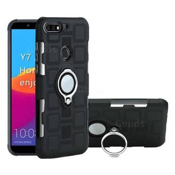 Ice Cube Shockproof PC + Silicon Invisible Ring Holder Phone Case for Huawei Y7 Pro (2018) / Y7 Prime(2018) / Nova2 Lite - Black
