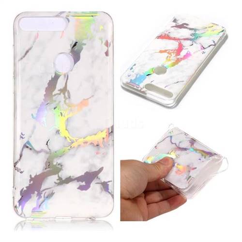 White Marble Pattern Bright Color Laser Soft TPU Case for Huawei Y7 Pro (2018) / Y7 Prime(2018) / Nova2 Lite