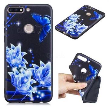 Blue Butterfly 3D Embossed Relief Black TPU Cell Phone Back Cover for Huawei Y7 Pro (2018) / Y7 Prime(2018) / Nova2 Lite